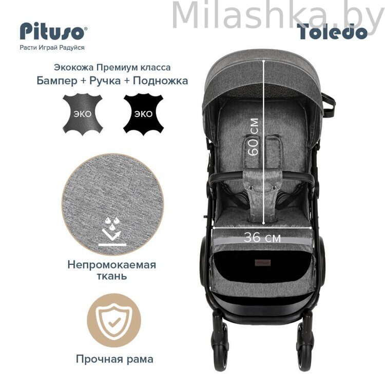 PITUSO Коляска детская прогулочная TOLEDO EVA NEW Metallic/Серый металлик S1