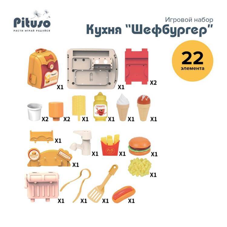 PITUSO Игровой набор Кухня Шефбургер в рюкзаке