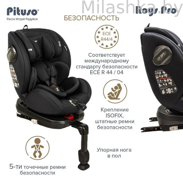 Автокресло Pituso Roys Pro IsoFix (0-36 кг) черный/черный вкладыш