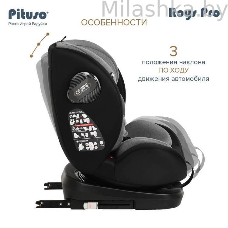 Автокресло Pituso Roys Pro IsoFix (0-36 кг) черный/серый