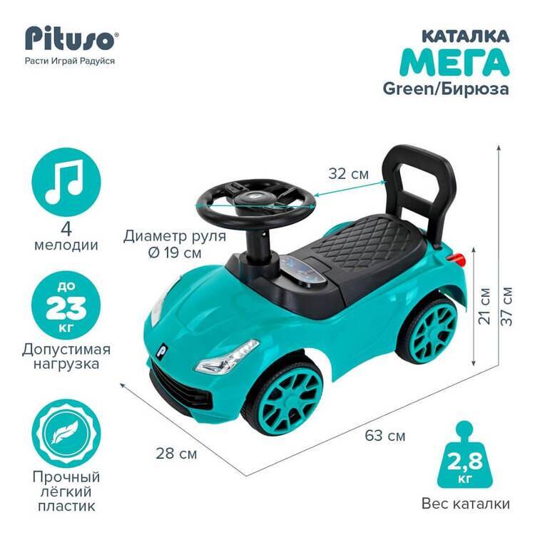 PITUSO Каталка Meга 63*28*37 см Green/Бирюза 2190003