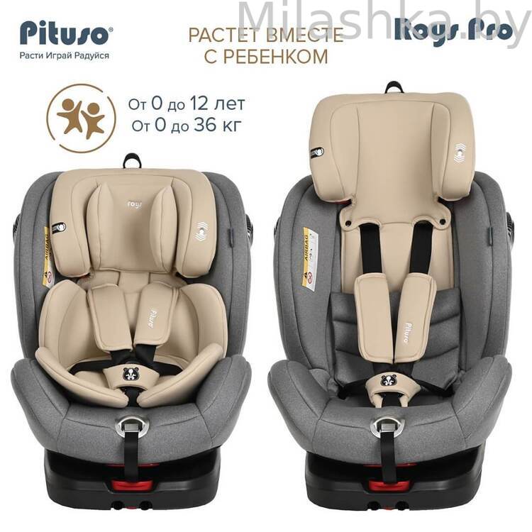 Автокресло Pituso Roys Pro Isofix (0-36 кг) серый/бежевый