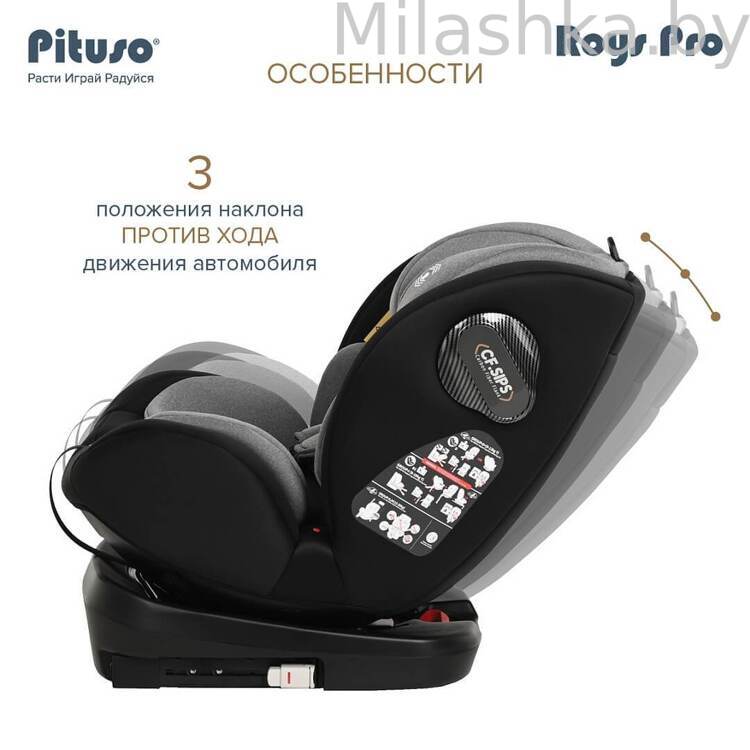 Автокресло Pituso Roys Pro IsoFix (0-36 кг) черный/серый