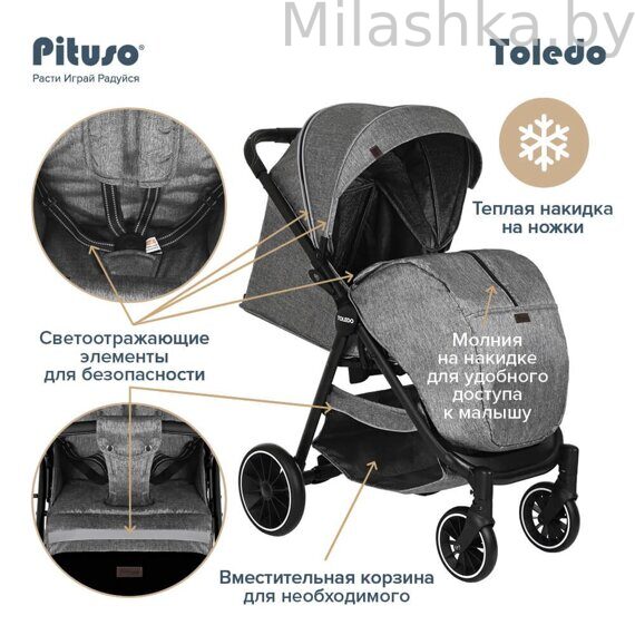 PITUSO Коляска детская прогулочная TOLEDO EVA NEW Metallic/Серый металлик S1