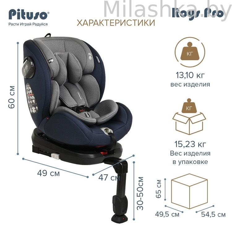 Автокресло Pituso Roys Pro IsoFix (0-36 кг) джинс/серый