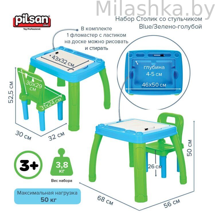 PILSAN Набор Столик со стульчиком Blue/Зелено-голубой 03402