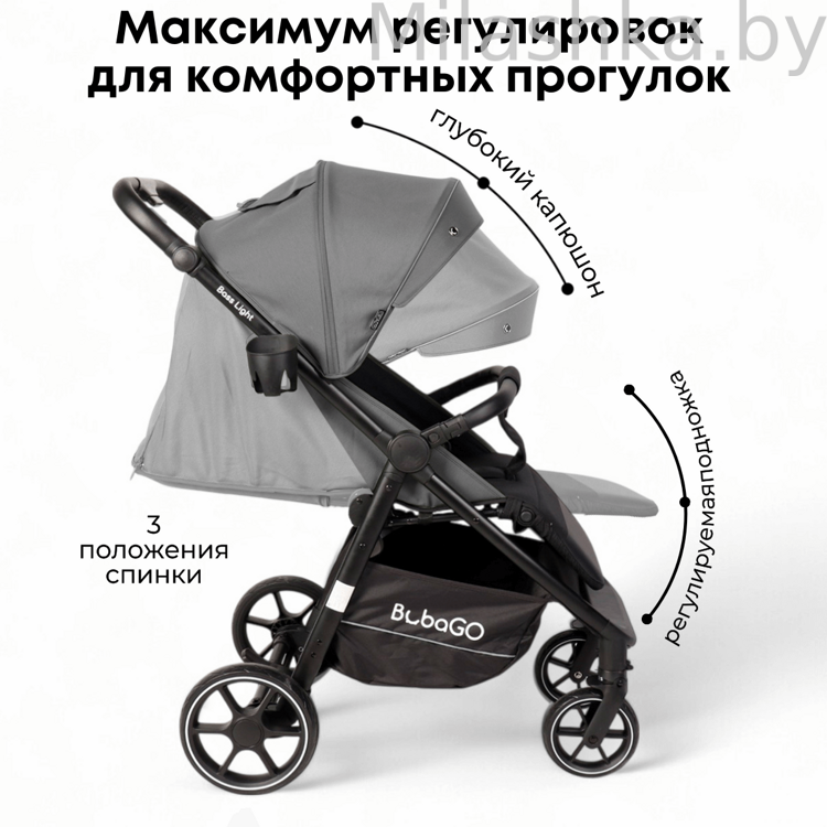 Коляска детская прогулочная BubaGo MODEL BASS Light 2025 серый BG 137-3