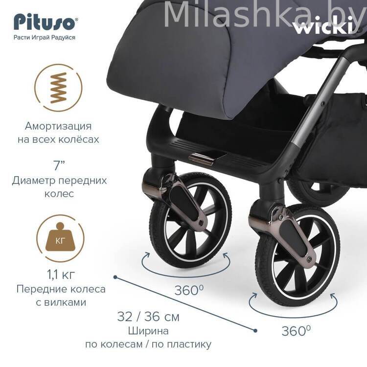 PITUSO коляска детская WICKI PU прогулочная Graphite/Графит ABF2022