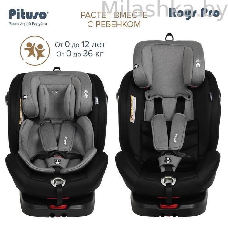 Автокресло Pituso Roys Pro IsoFix (0-36 кг) черный/серый