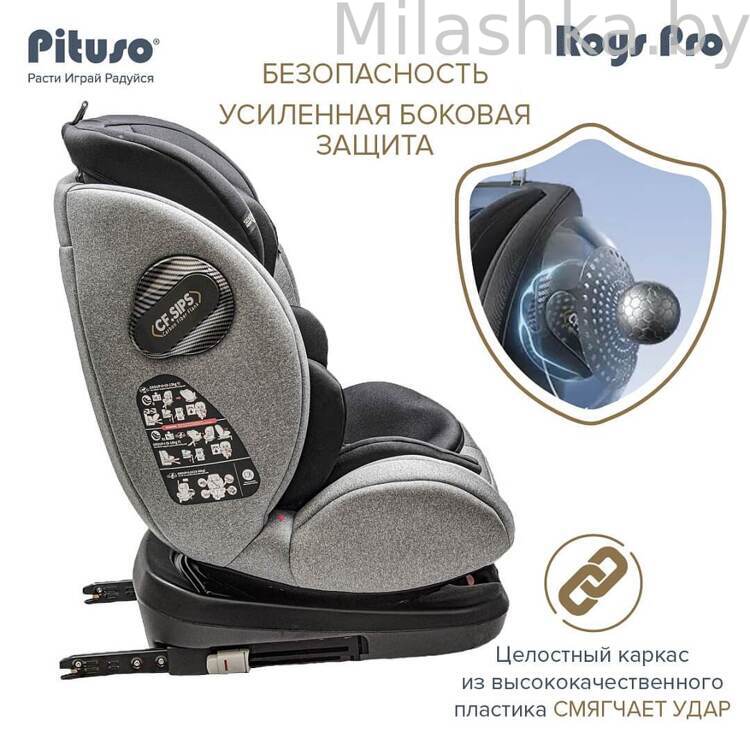 Автокресло Pituso Roys Pro IsoFix (0-36 кг) серый/черный вкладыш