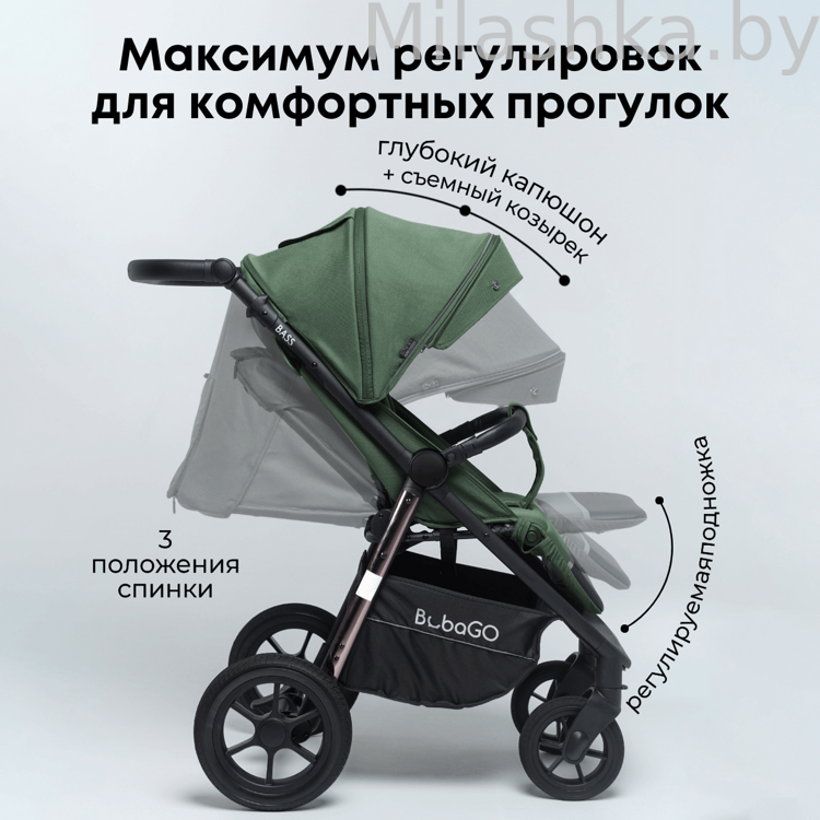 Коляска детская прогулочная BubaGo MODEL BASS Chrome зеленый