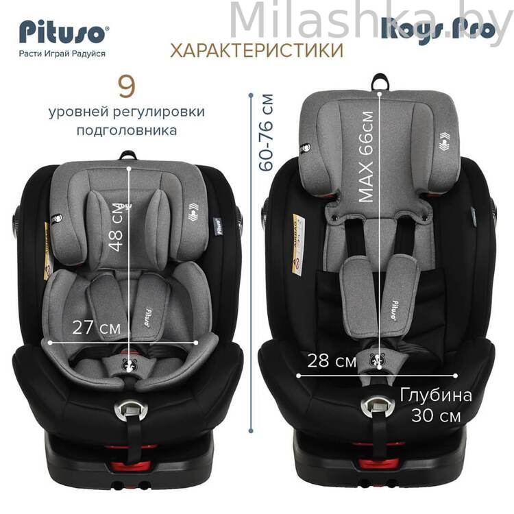 Автокресло Pituso Roys Pro IsoFix (0-36 кг) черный/серый