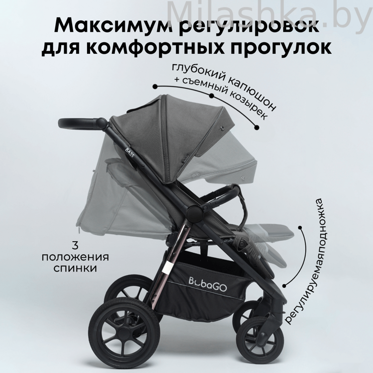 Коляска детская прогулочная BubaGo MODEL BASS Chrome серый