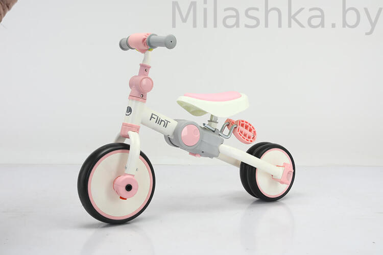 Детский трехколесный Беговел+велосипед Bubago Flint Белый-розовый с ручкой