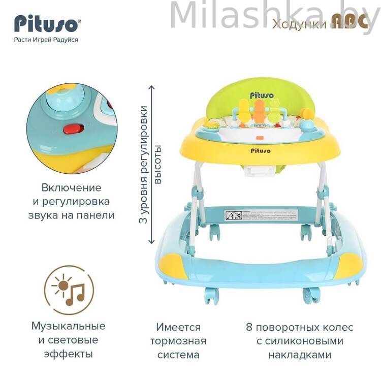 PITUSO Ходунки детские ABC Yellow/Mint-Бананово/мятный