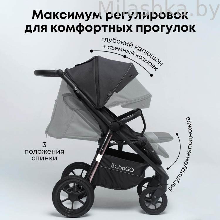 Коляска детская прогулочная BubaGo MODEL BASS Chrome темно-серый