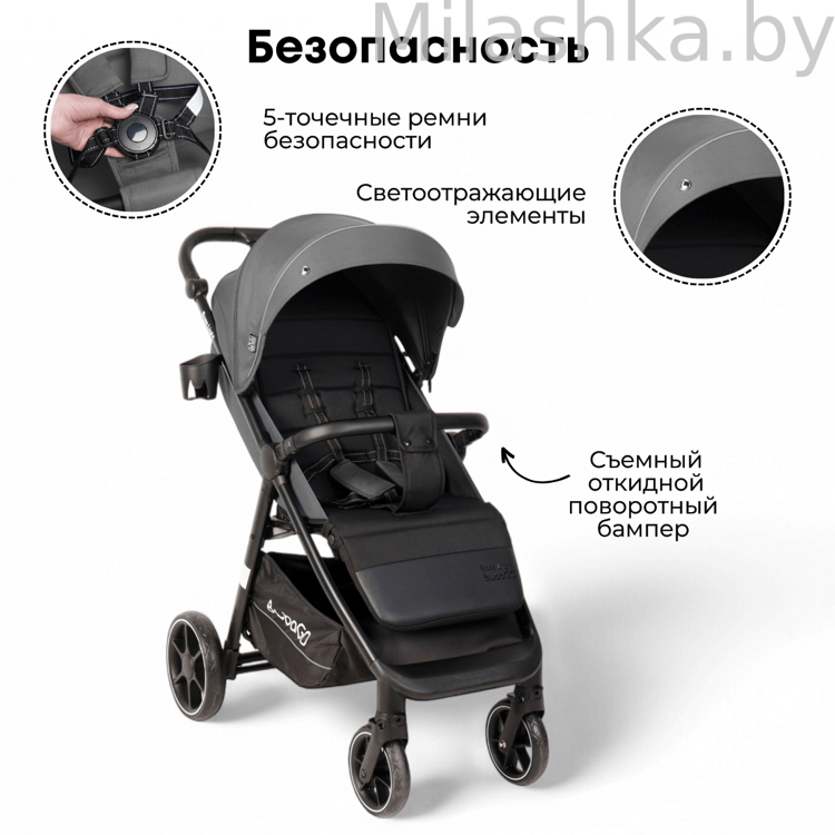 Коляска детская прогулочная BubaGo MODEL BASS Light 2025 серый BG 137-3