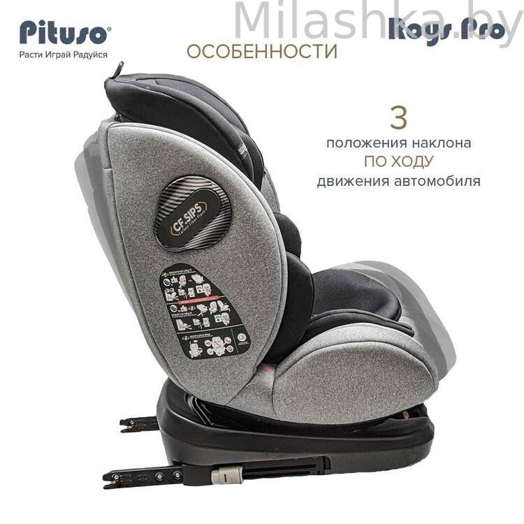 Автокресло Pituso Roys Pro IsoFix (0-36 кг) серый/черный вкладыш