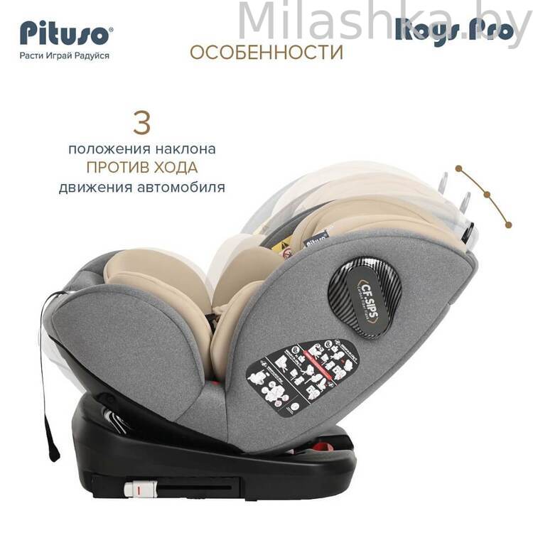 Автокресло Pituso Roys Pro Isofix (0-36 кг) серый/бежевый