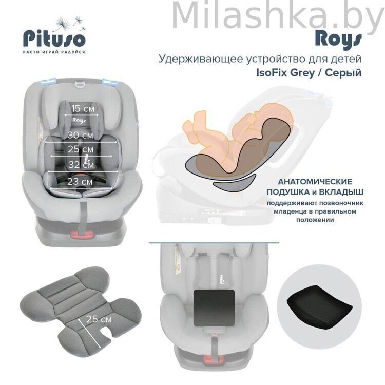 Детское автокресло Pituso Roys (0-36 кг) Grey/Серый