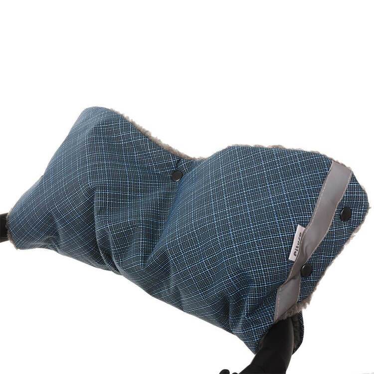PITUSO Муфта для рук на коляску шерстяной мех (серый) + плащевка классика Синий бамбук Р061