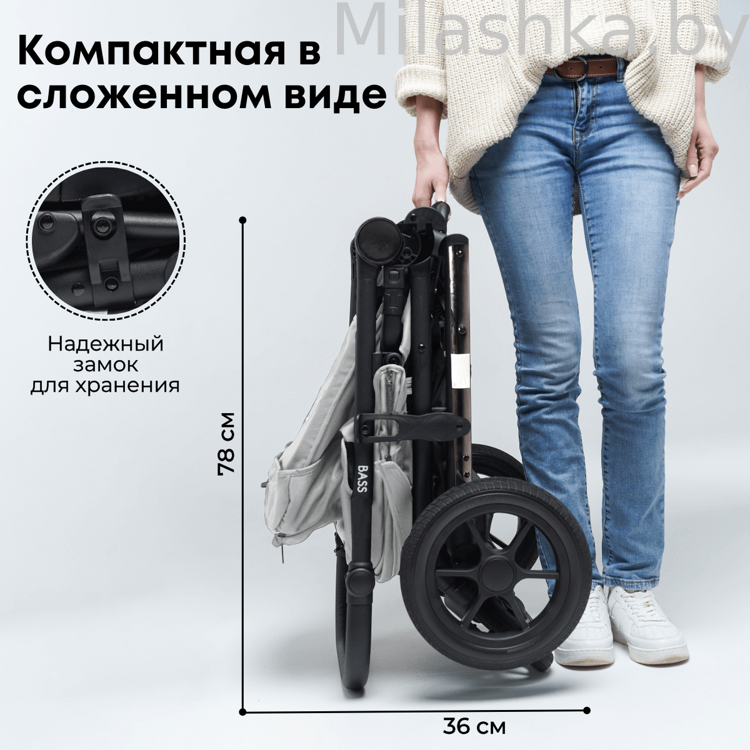 Коляска детская прогулочная BubaGo MODEL BASS Chrome светло-серый