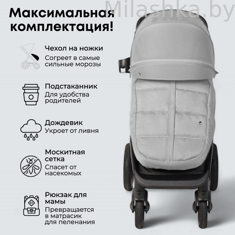 Коляска детская прогулочная BubaGo MODEL BASS Chrome светло-серый