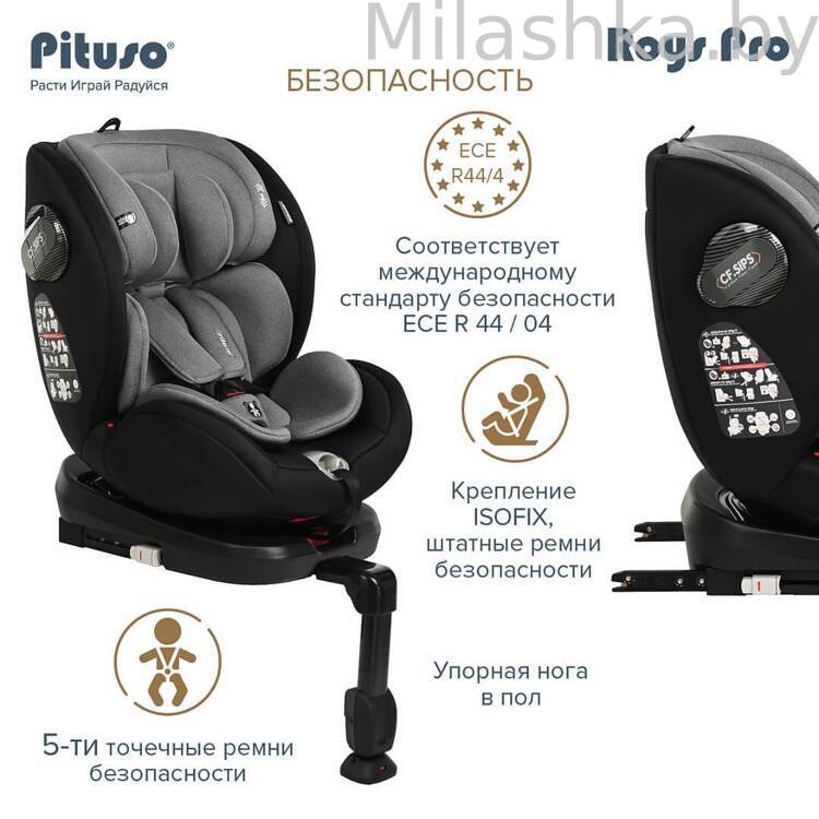 Автокресло Pituso Roys Pro IsoFix (0-36 кг) черный/серый