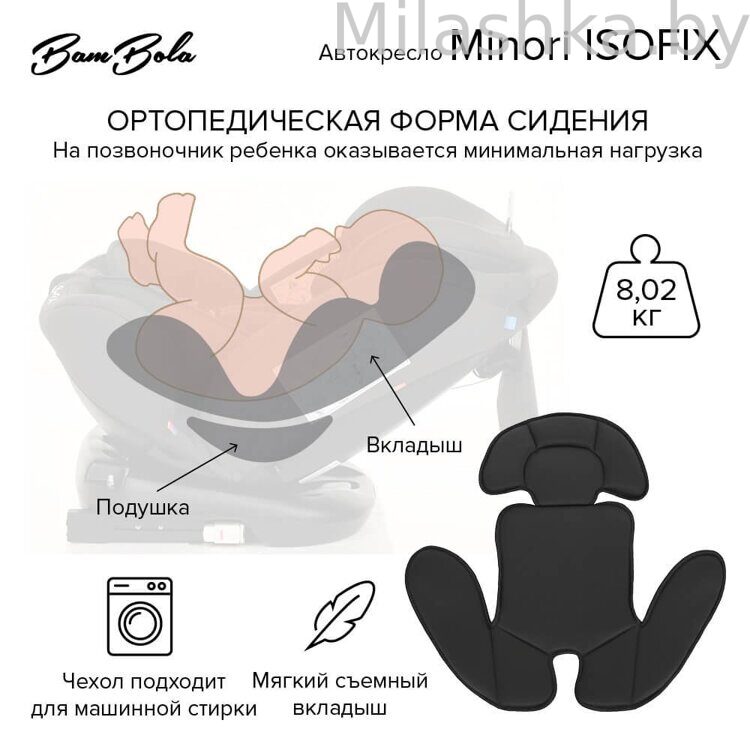 Автокресло Bambola Minori 0-36 кг ISOFIX Темно/Серый KRES3558