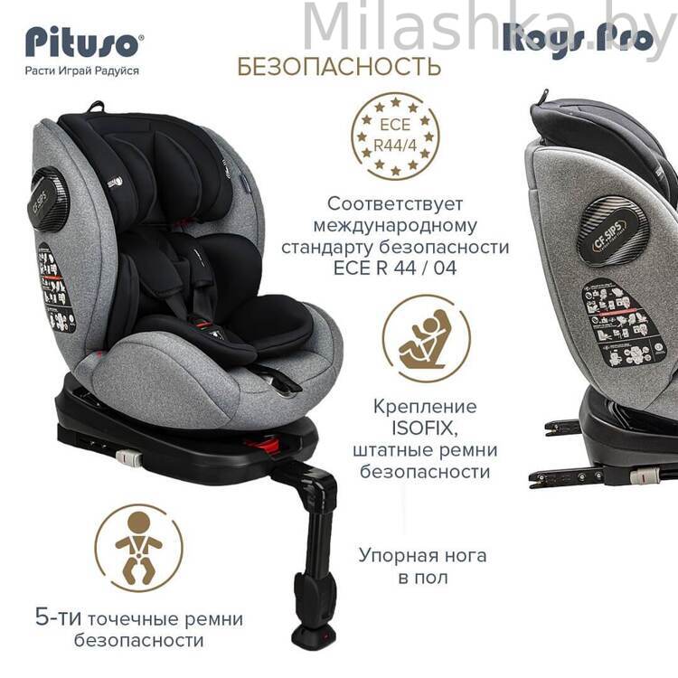 Автокресло Pituso Roys Pro IsoFix (0-36 кг) серый/черный вкладыш