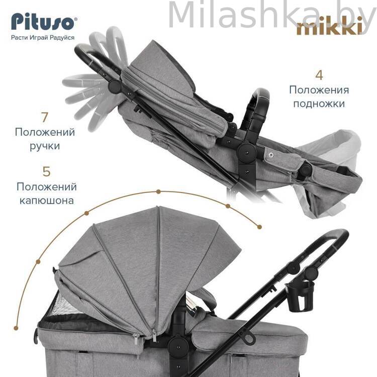 PITUSO Коляска трансформер MIKKI Grey/Серый PU G16