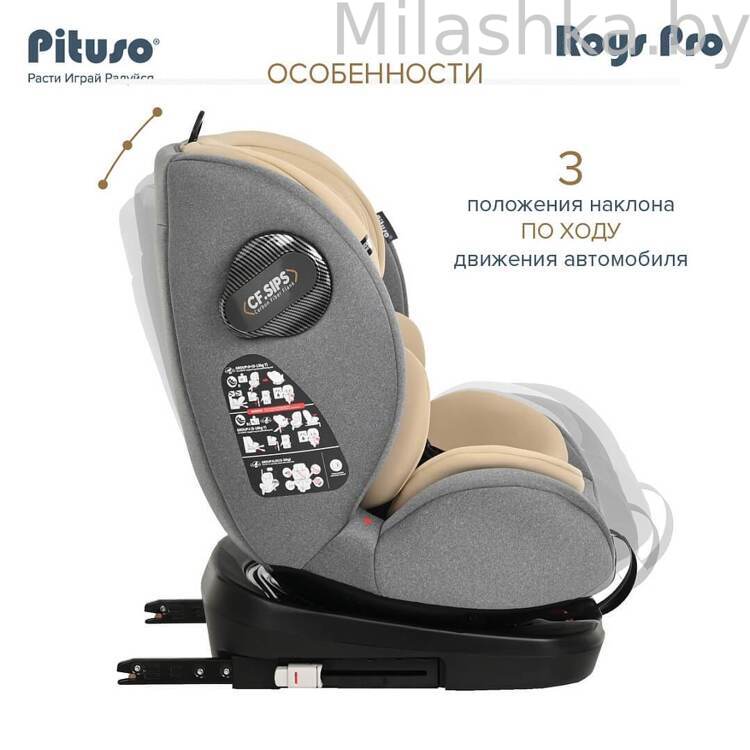 Автокресло Pituso Roys Pro Isofix (0-36 кг) серый/бежевый