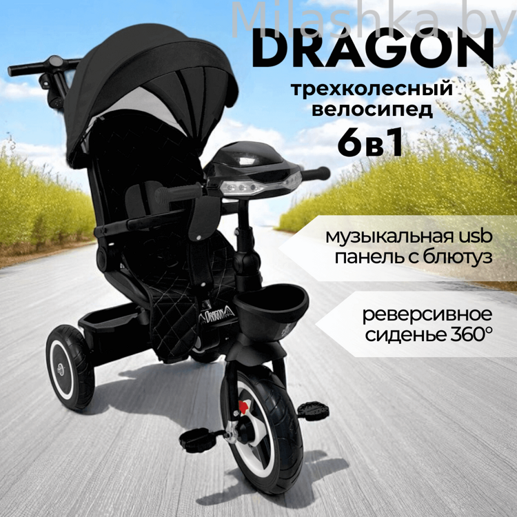 Трехколесный велосипед с ручкой 6в1 BubaGo Dragon Черный