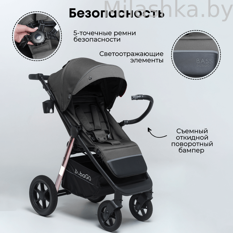 Коляска детская прогулочная BubaGo MODEL BASS Chrome серый