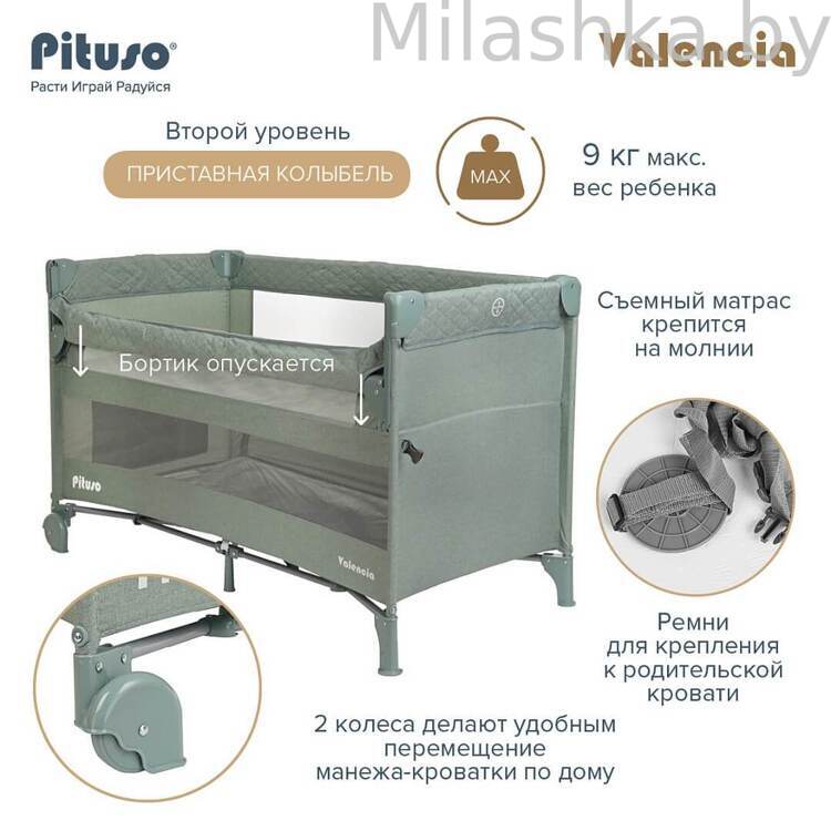 PITUSO Манеж-кровать Valencia Mint/Мятный BS02-2