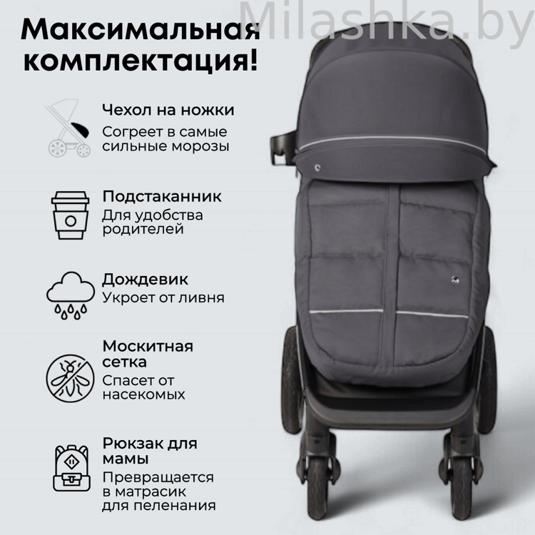 Коляска детская прогулочная BubaGo MODEL BASS Chrome серый