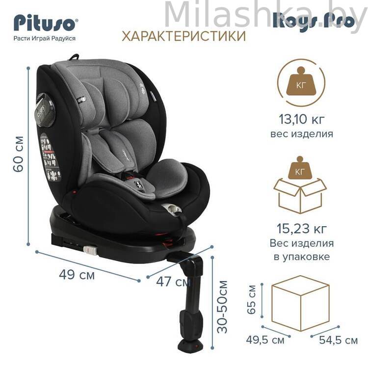 Автокресло Pituso Roys Pro IsoFix (0-36 кг) черный/серый