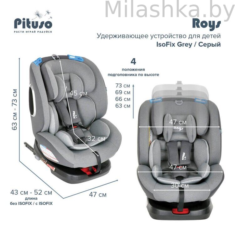 Детское автокресло Pituso Roys (0-36 кг) Grey/Серый