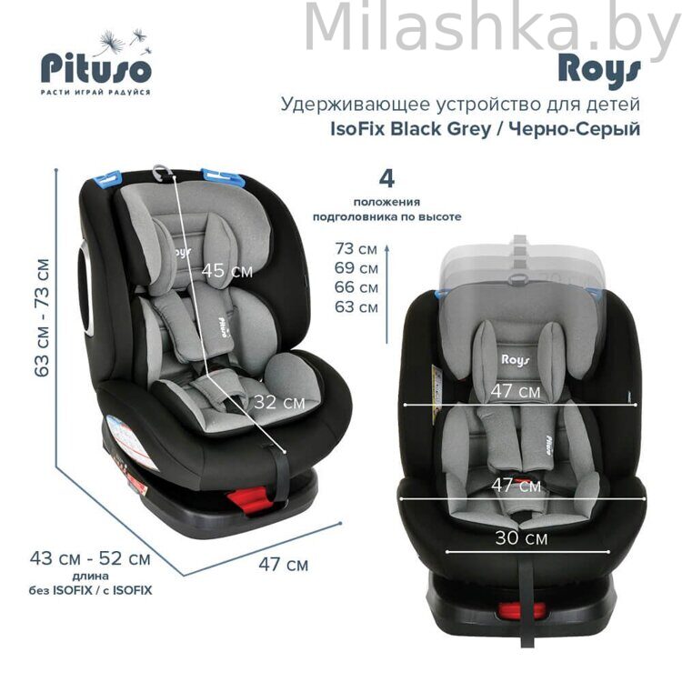Детское автокресло Pituso Roys (0-36 кг) Black Grey/Черно-Серый
