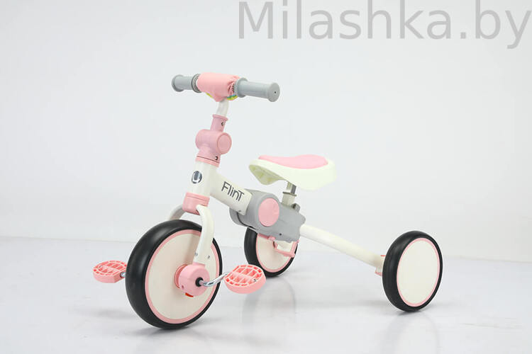 Детский трехколесный Беговел+велосипед Bubago Flint Белый-розовый BG-F-109-4