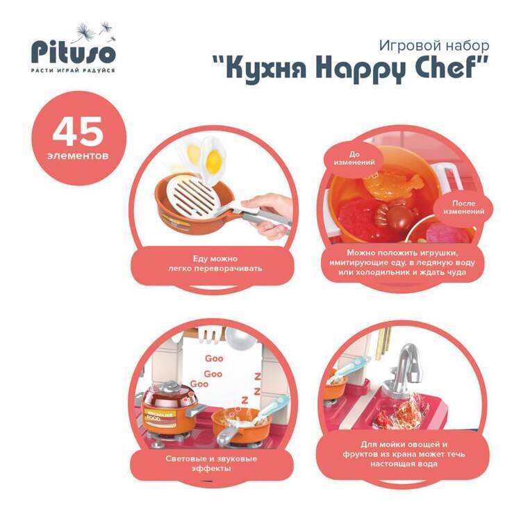 PITUSO Игровой набор Кухня Happy Chef 45 элементов (свет, звук)