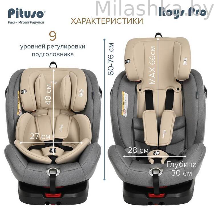 Автокресло Pituso Roys Pro Isofix (0-36 кг) серый/бежевый