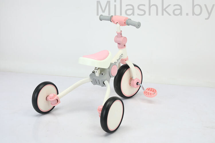 Детский трехколесный Беговел+велосипед Bubago Flint Белый-розовый с ручкой
