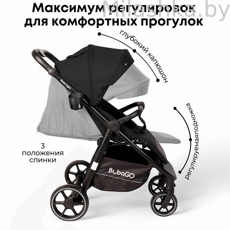 Коляска детская прогулочная BubaGo MODEL BASS Light 2025 черный BG 137-5