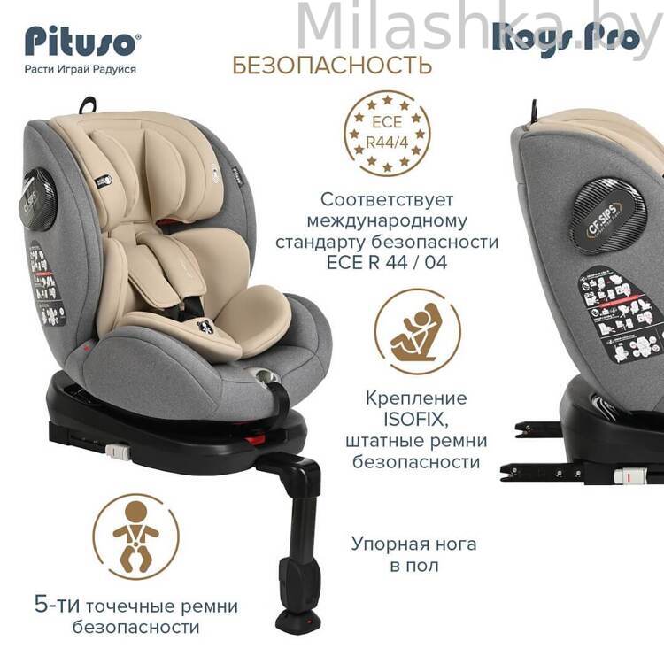 Автокресло Pituso Roys Pro Isofix (0-36 кг) серый/бежевый