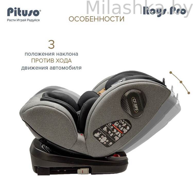 Автокресло Pituso Roys Pro IsoFix (0-36 кг) серый/черный вкладыш